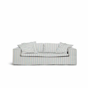 Luca linen sofa in blue and beige striped upholstery from Melimeli