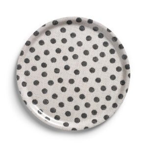 A round shaped Serving tray in black and off white dotted pattern from Melimeli