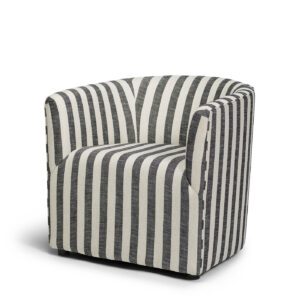 Vivi Armchair Stripe. Vivi is a small armchair in linen with black stripes. Soft with lovely comfort. Scandinavian design handmade in Europe.