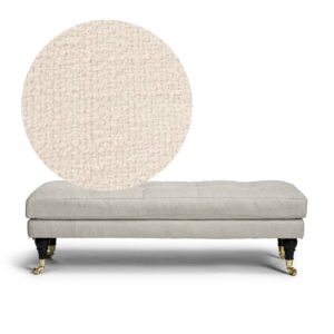 Ester Bench Eggshell is an ottoman in white bouclé from MELIMELI