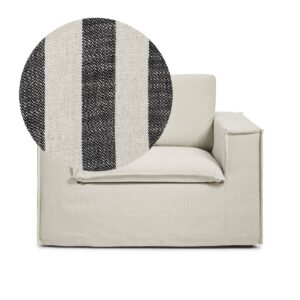 Luca Armchair Stripe is a spacious armchair in linen with black stripes from MELIMELI