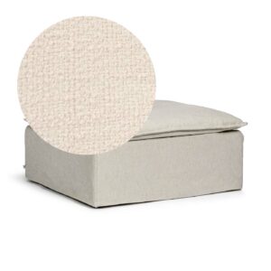 Luca Ottoman Eggshell is a pouf in white bouclé from MELIMELI