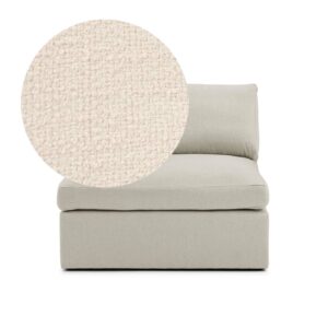 Lucie Armchair Eggshell is an armchair without armrests in white bouclé from MELIMELI