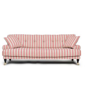 Sofa with stripes in red and beige linen