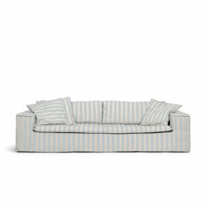 Linen sofa with stripes in blue and beige