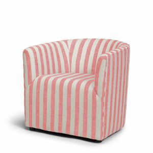 Striped armchair in coral red and beige linen