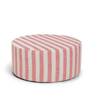 Ottoman with stripes in coral red and beige linen